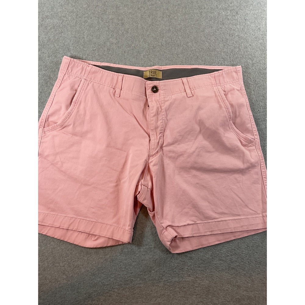 True Craft Mens Pink Chino Shorts Stretch Flat Front Size 38W 1382